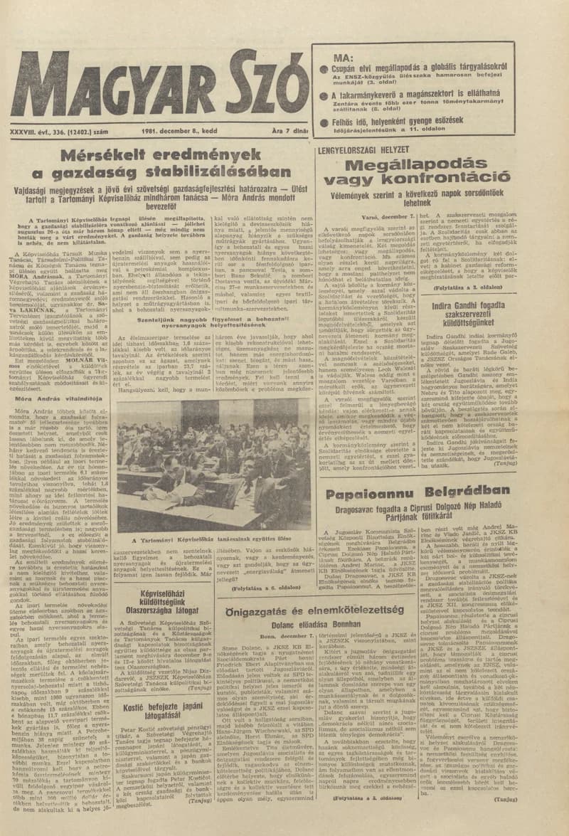 Magyar Szó, 38. évf. 1981. december 8. 336. sz.