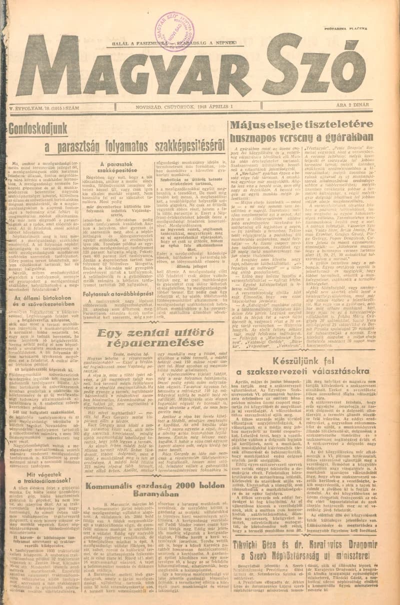 Magyar Szó, 5. évf. 1948. április 1. 78. sz. 1–4. oldal
