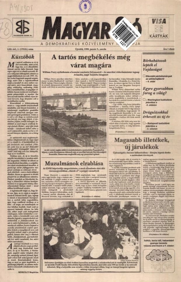 Magyar Szó, 53. évf. 1996. január 3. 1. sz. 1–16. oldal