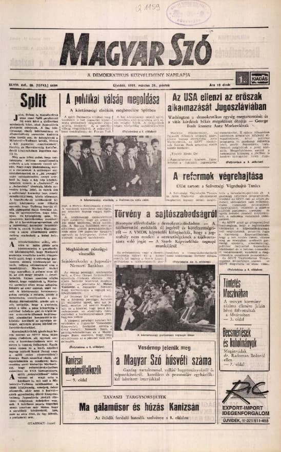 Magyar Szó, 48. évf. 1991. március 29. 86. sz. 1–20. oldal