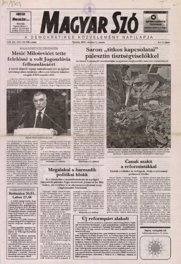 Magyar Szó, 59. évf. 2002. október 2. 232. sz. 1–16. oldal