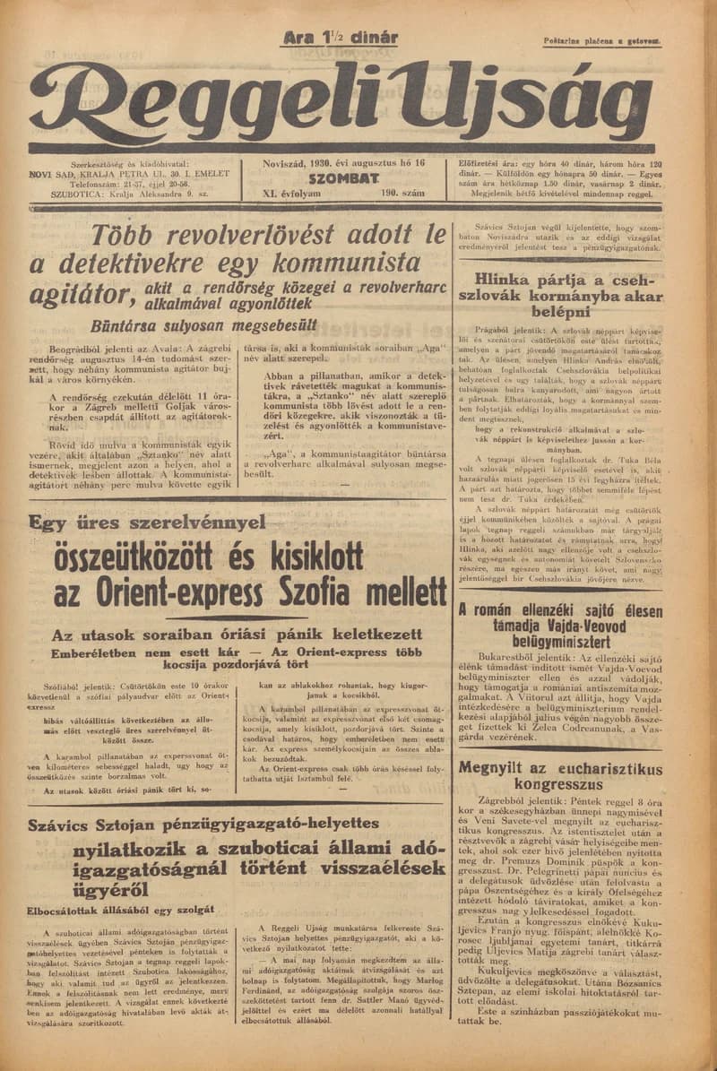 Reggeli Újság, 11. évf. 1930. augusztus 16. 190. sz.