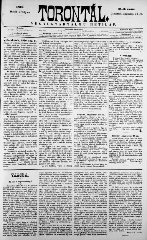 Torontál, 5. évf. 1876. augusztus 31. 35. sz.