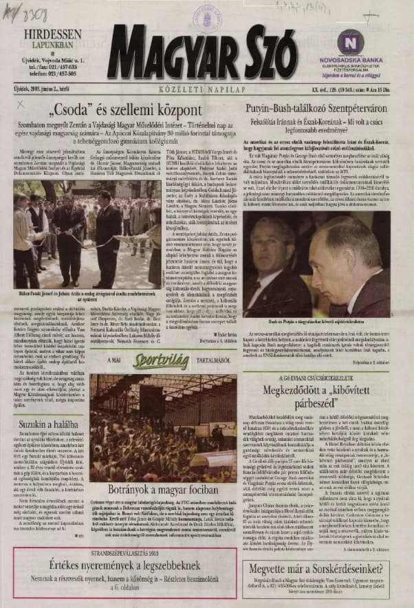 Magyar Szó, 60. évf. 2003. június 2. 128. sz. 1–16. oldal