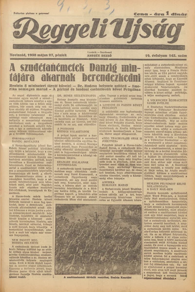 Reggeli Újság, 19. évf. 1938. május 27. 143. sz.