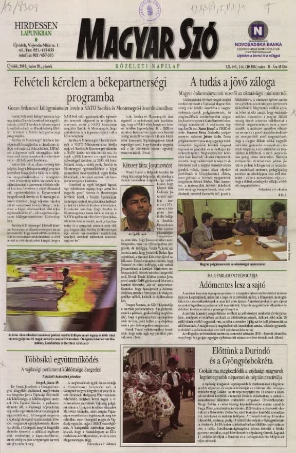 Magyar Szó, 60. évf. 2003. június 20. 144. sz. 1–16. oldal