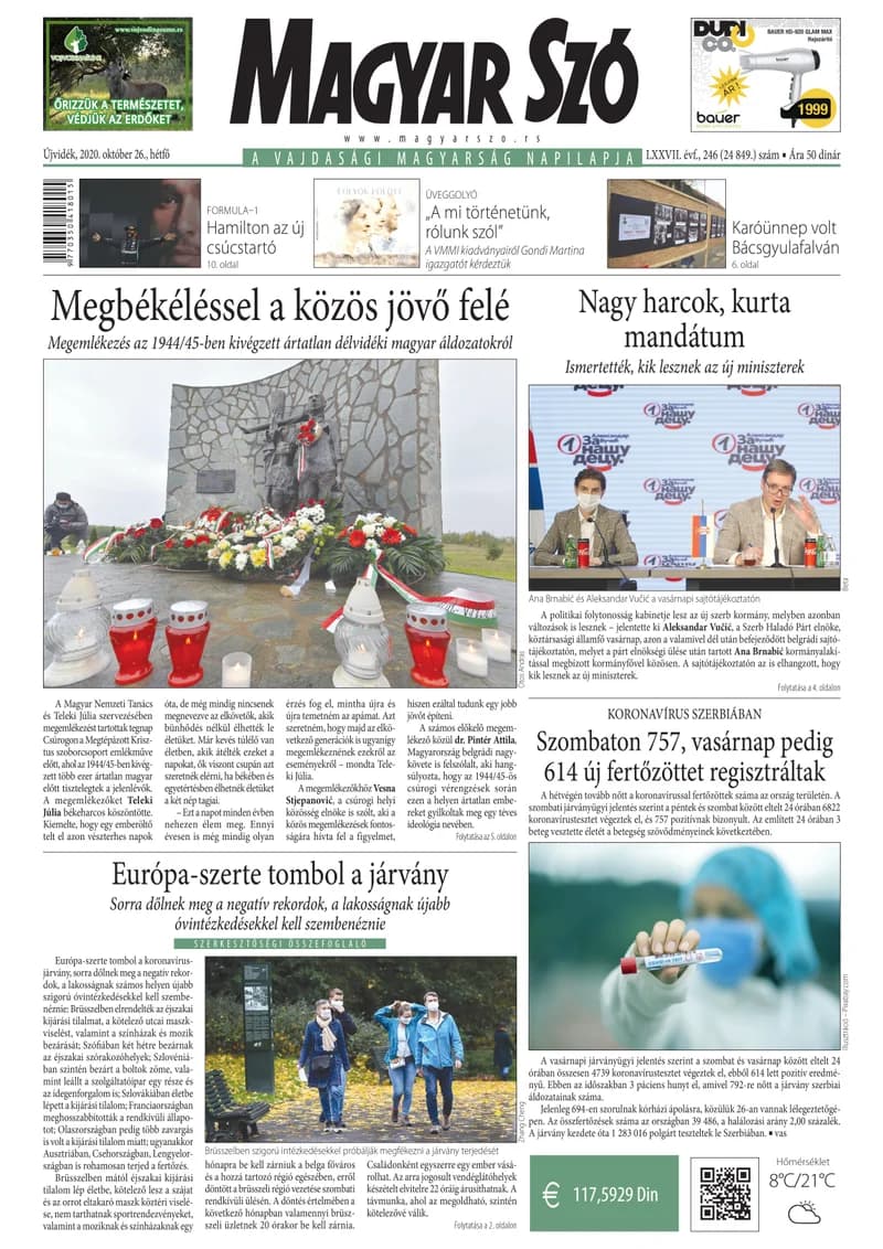 Magyar Szó, 77. évf. 2020. október 26. 246. sz. 1–16. oldal