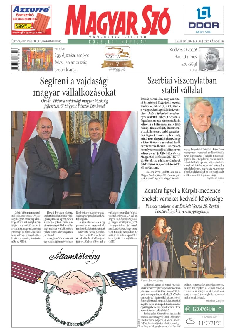 Magyar Szó, 72. évf. 2015. május 16. – 17. 109. sz. 1–32. oldal