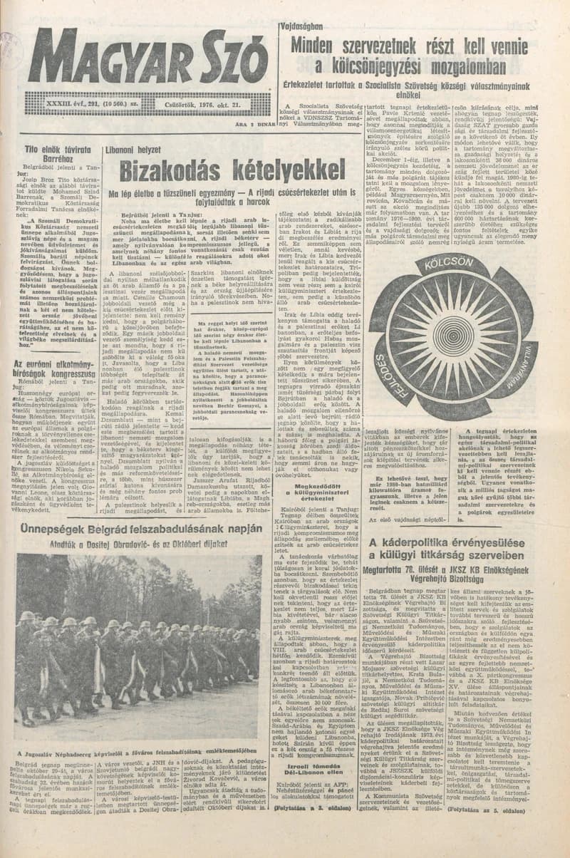 Magyar Szó, 33. évf. 1976. október 21. 291. sz. 1–20. oldal