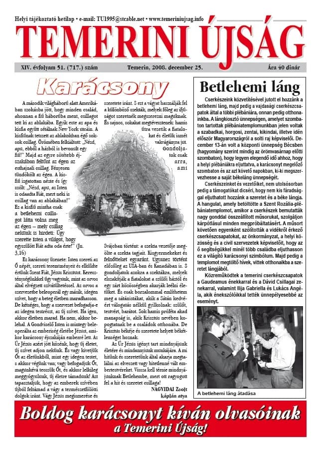 Temerini Újság, 14. évf. 2008. december 25. 51. sz.