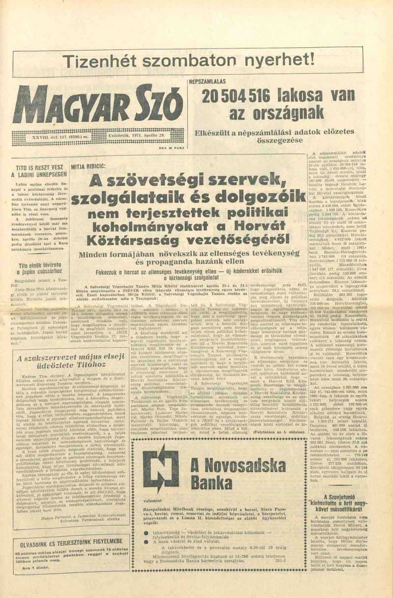Magyar Szó, 28. évf. 1971. április 29. 117. sz. 1–14. oldal