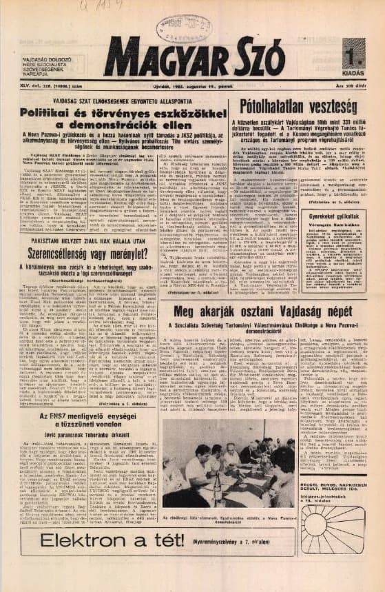Magyar Szó, 45. évf. 1988. augusztus 19. 228. sz. 1–20. oldal