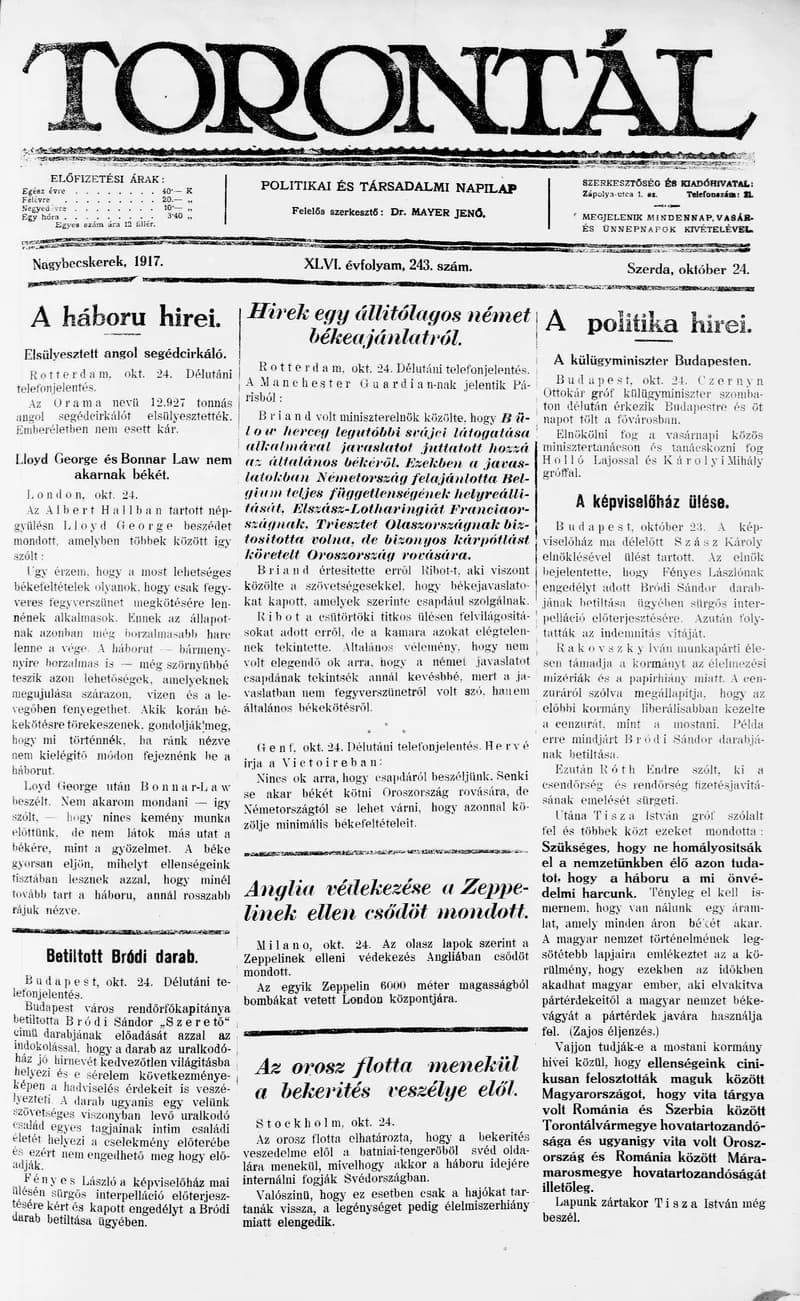 Torontál, 46. évf. 1917. október 24. 243. sz.