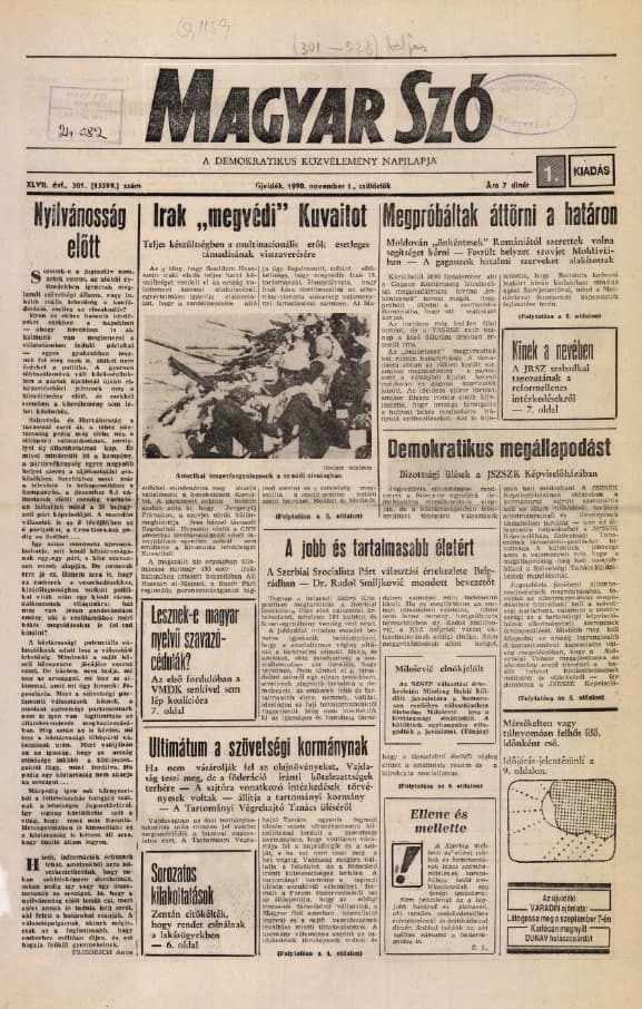 Magyar Szó, 47. évf. 1990. november 1. 301. sz. 1–16. oldal