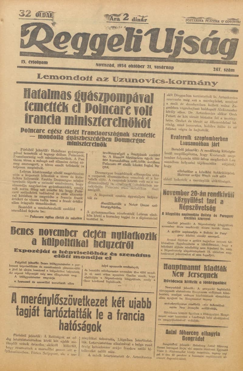 Reggeli Újság, 15. évf. 1934. október 21. 247. sz.