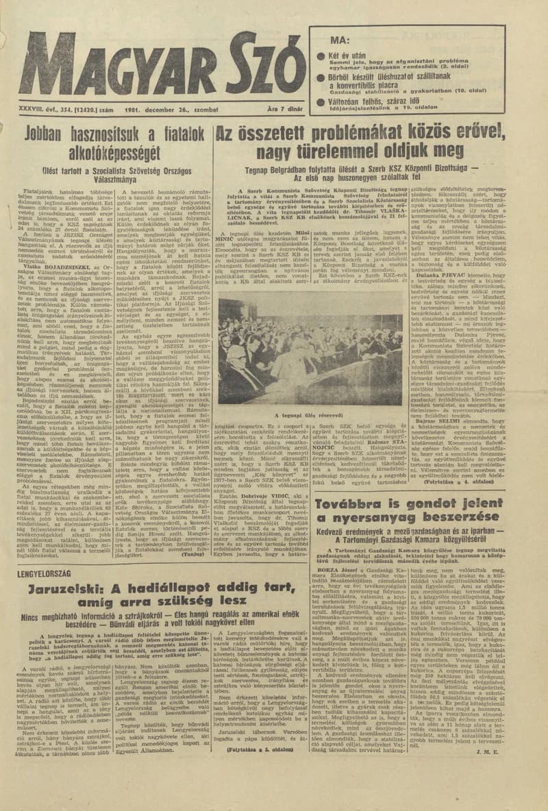 Magyar Szó, 38. évf. 1981. december 26. 354. sz.
