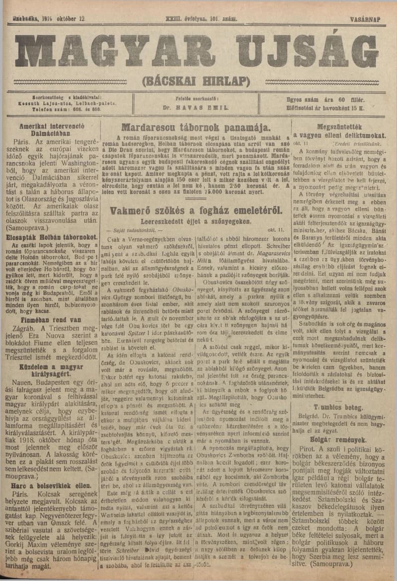 Bácskai Hirlap, 23. évf. 1919. október 12. 101. sz.
