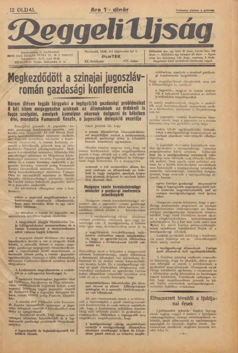 Reggeli Újság, 11. évf. 1930. augusztus 1. 177. sz.