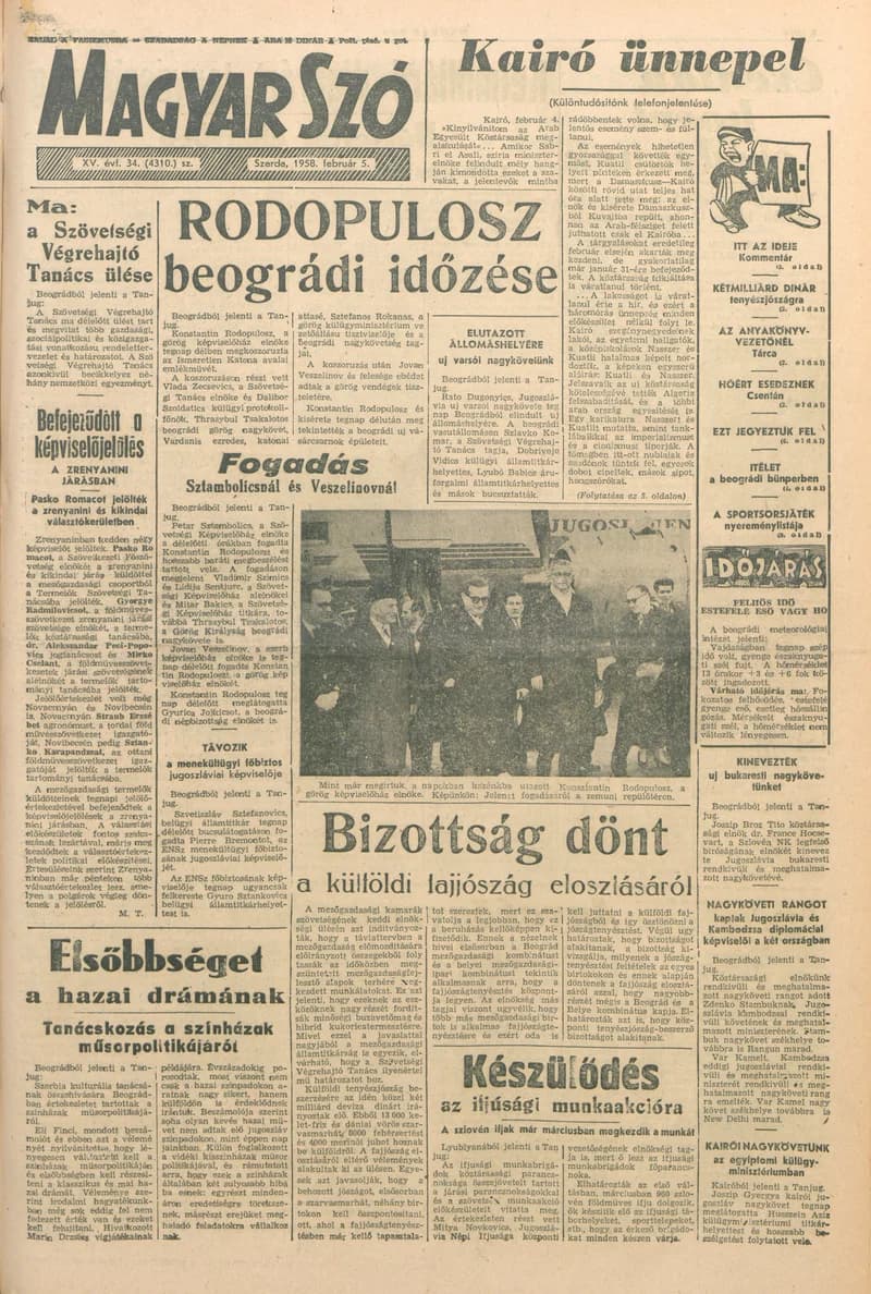 Magyar Szó, 15. évf. 1958. február 5. 34. sz. 1–10. oldal