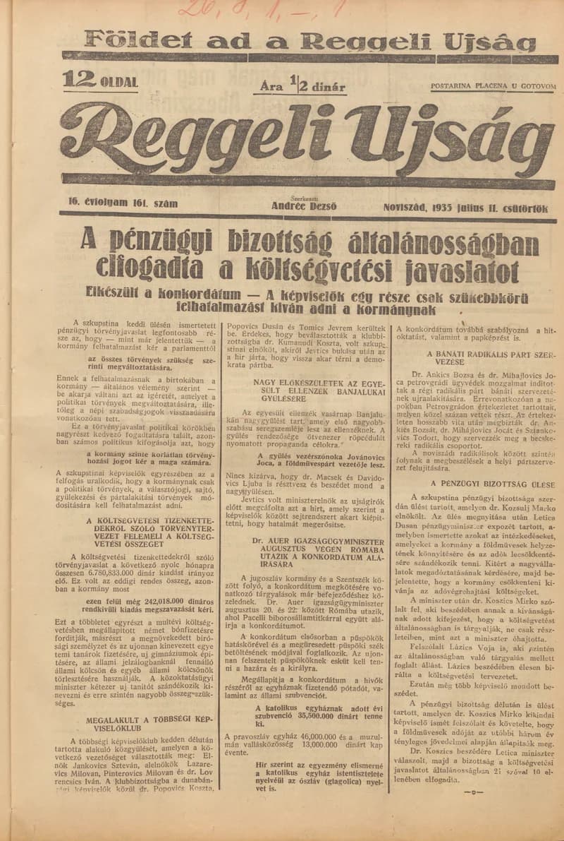 Reggeli Újság, 16. évf. 1935. július 11. 161. sz.