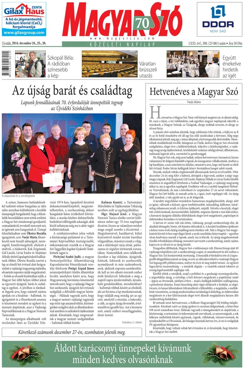 Magyar Szó, 71. évf. 2014. december 24. – 26. 300. sz. 1–70. oldal