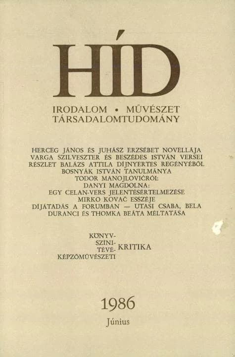 Híd, 50. évf. 1986. június. 6. sz. 737–860. oldal