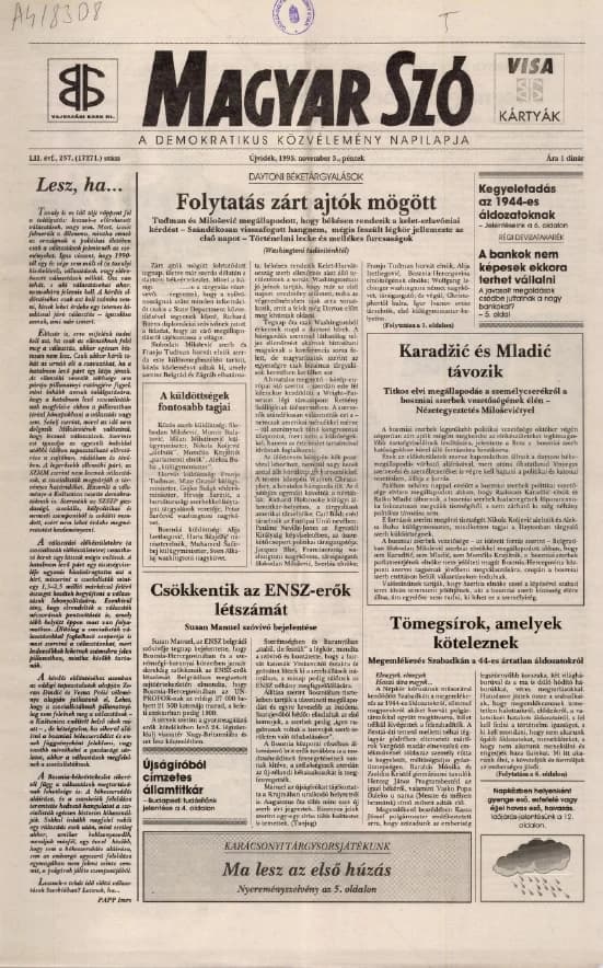 Magyar Szó, 52. évf. 1995. november 3. 257. sz. 1–16. oldal