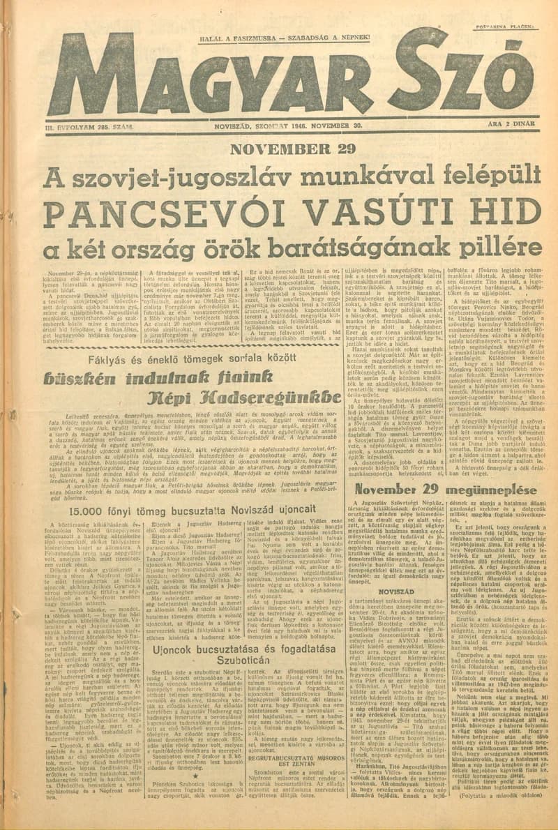 Magyar Szó, 3. évf. 1946. november 30. 285. sz. 1–4. oldal