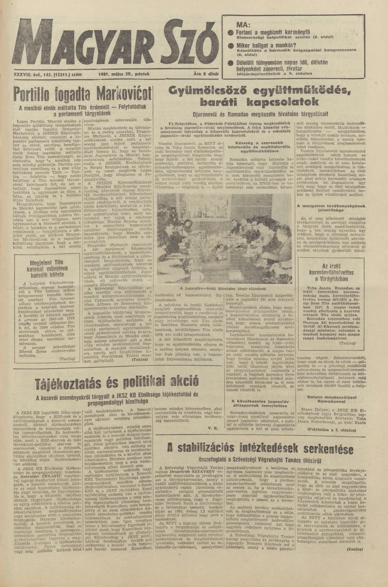 Magyar Szó, 38. évf. 1981. május 29. 145. sz.