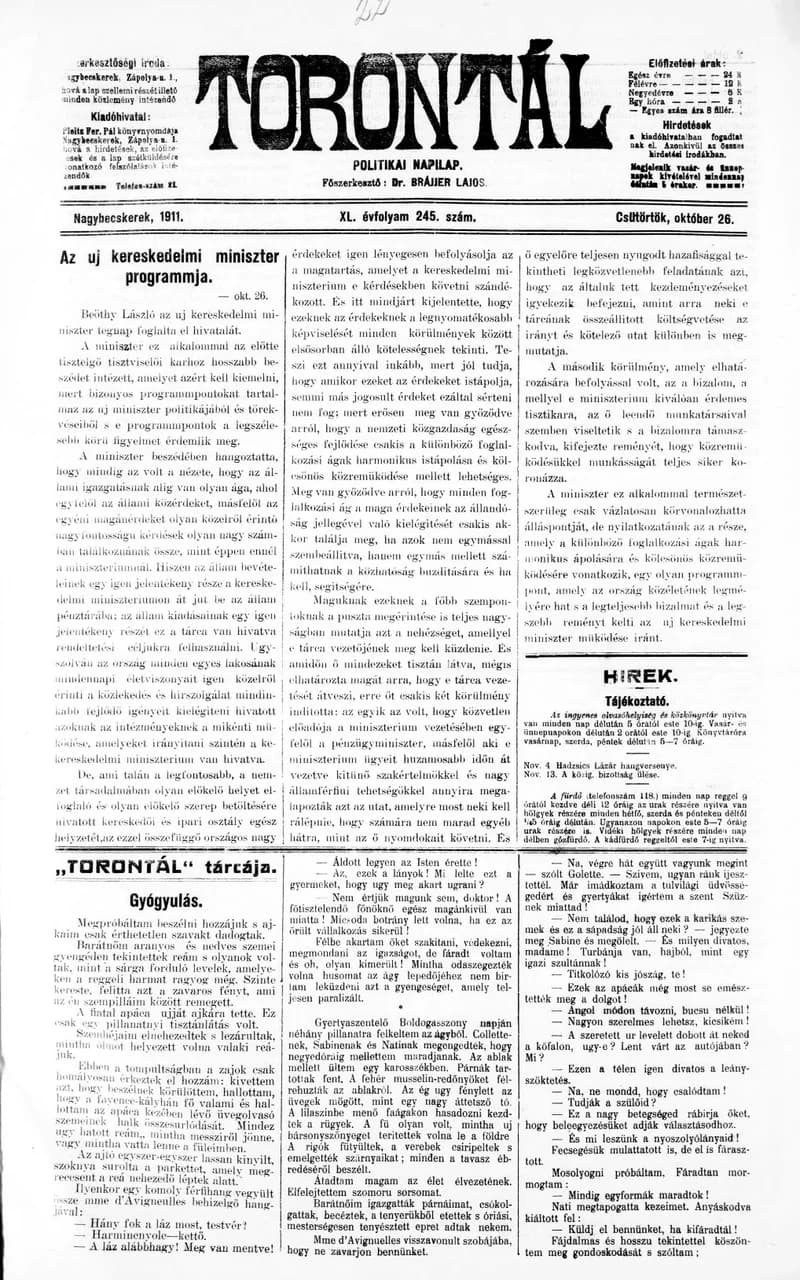Torontál, 40. évf. 1911. október 26. 245. sz.