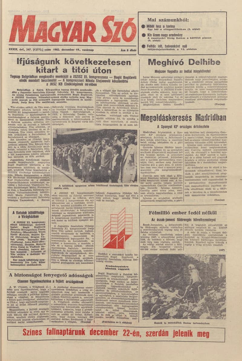 Magyar Szó, 39. évf. 1982. december 19. 347. sz. 1–28. oldal
