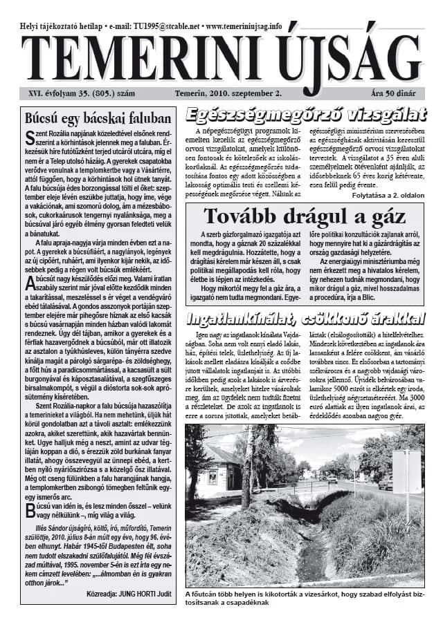 Temerini Újság, 16. évf. 2010. szeptember 2. 35. sz.