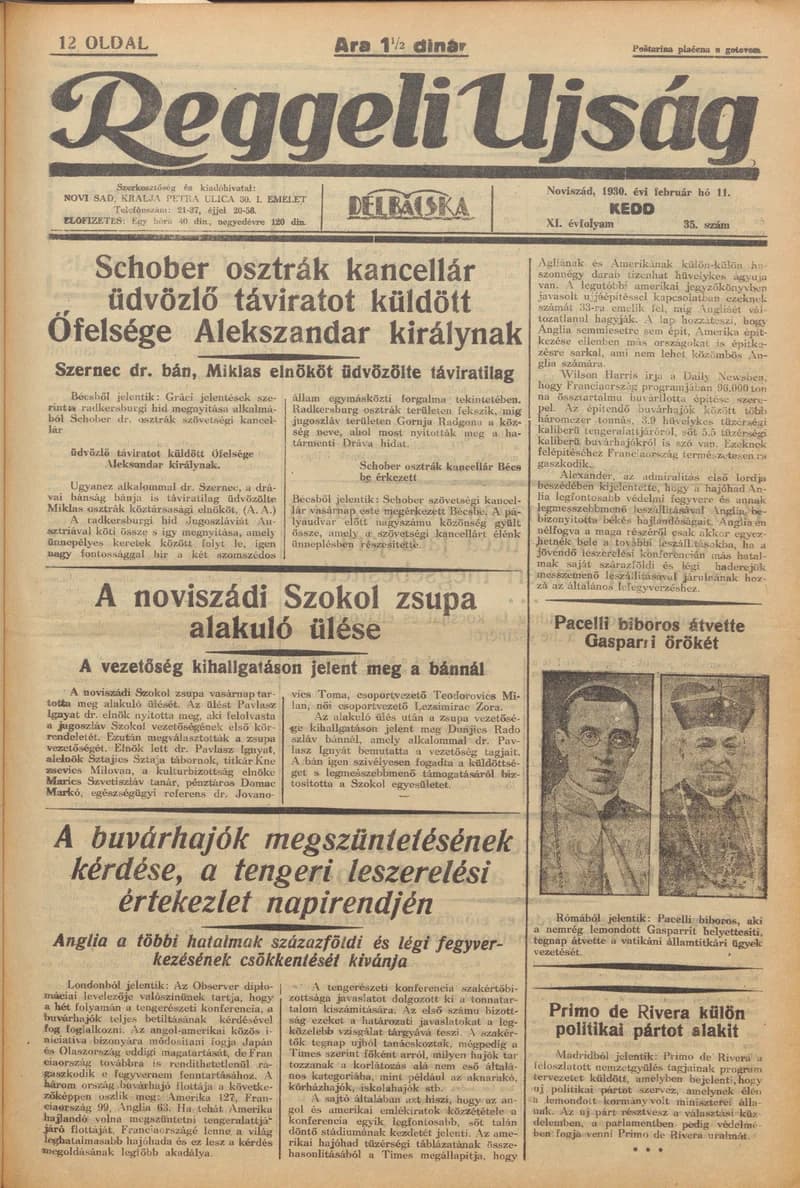 Reggeli Újság, 11. évf. 1930. február 11. 35. sz.