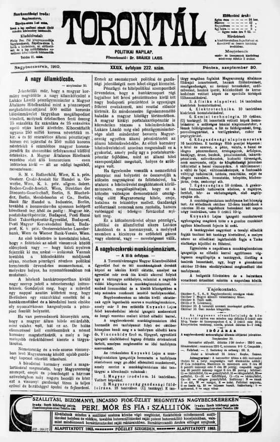 Torontál, 39. évf. 1910. szeptember 30. 222. sz.