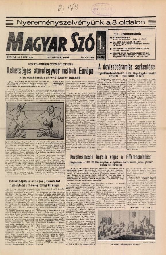 Magyar Szó, 44. évf. 1987. március 6. 63. sz. 1–28. oldal
