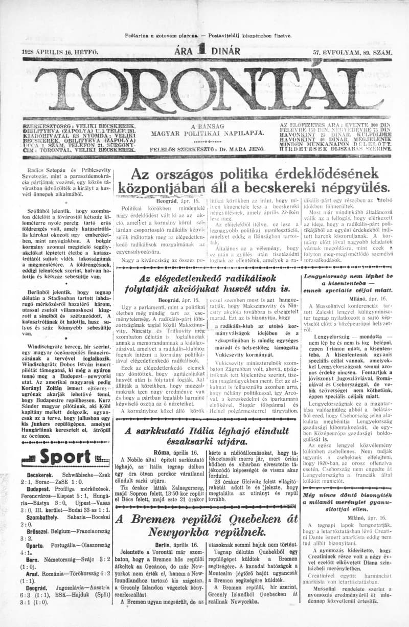Torontál, 57. évf. 1928. április 16. 89. sz.