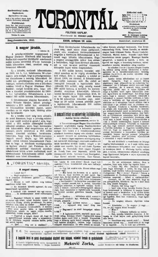 Torontál, 39. évf. 1910. március 12. 58. sz.