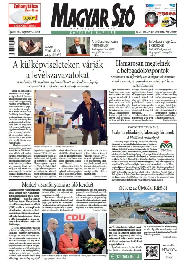 Magyar Szó, 73. évf. 2016. szeptember 20. 219. sz. 1–20. oldal