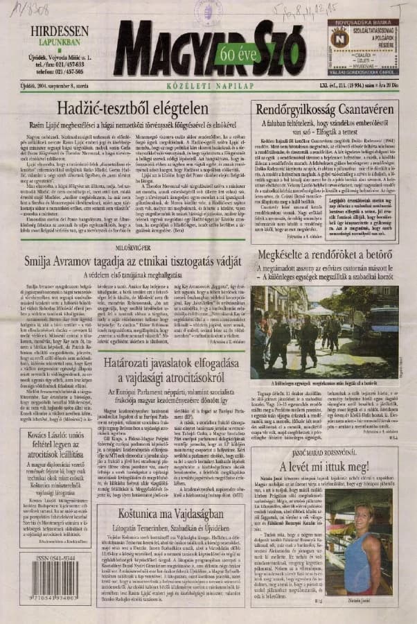 Magyar Szó, 61. évf. 2004. szeptember 8. 211. sz. 1–20. oldal