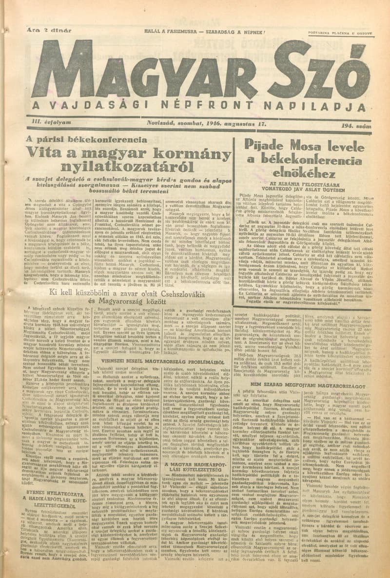 Magyar Szó, 3. évf. 1946. augusztus 17. 194. sz. 1–6. oldal