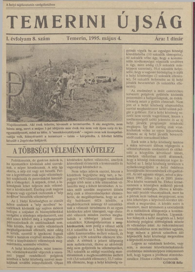 Temerini Újság, 1. évf. 1995. május 4. 8. sz.