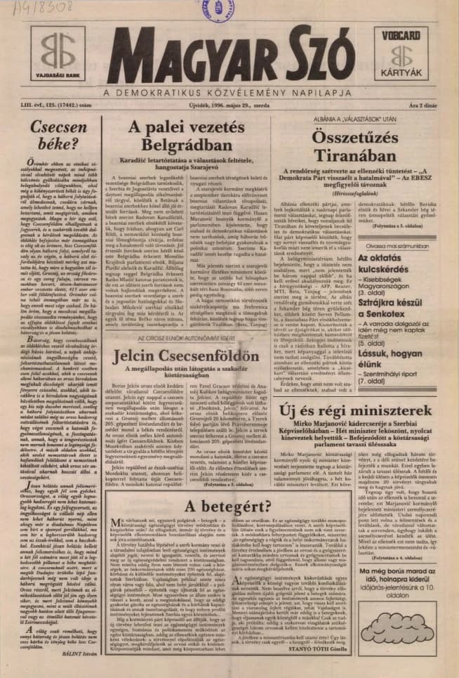 Magyar Szó, 53. évf. 1996. május 29. 125. sz. 1–16. oldal