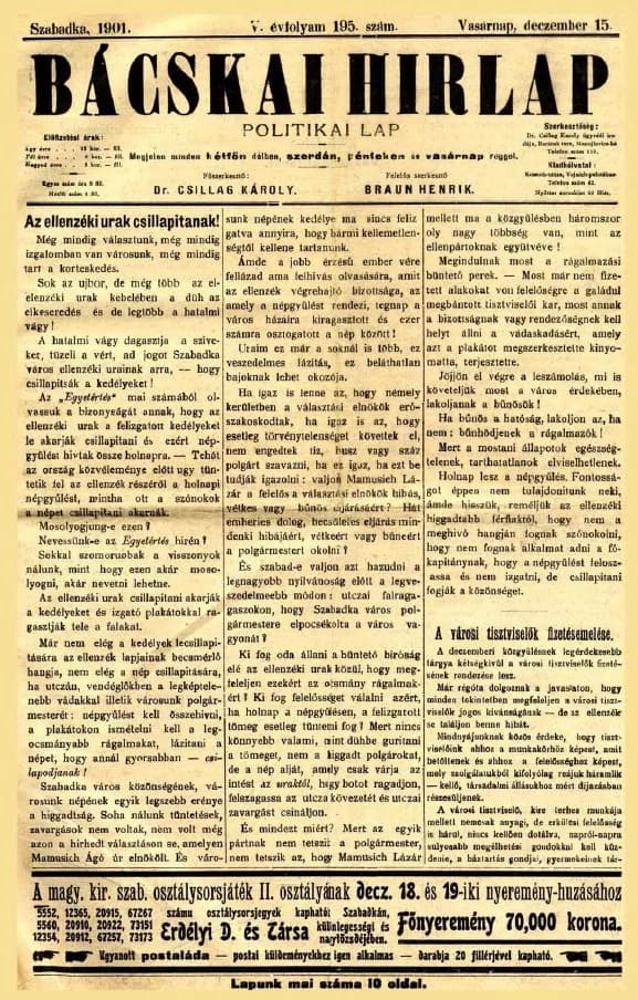 Bácskai Hirlap, 5. évf. 1901. december 15. 195. sz.