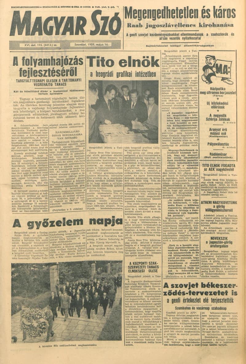 Magyar Szó, 16. évf. 1959. május 16. 115. sz. 1–22. oldal