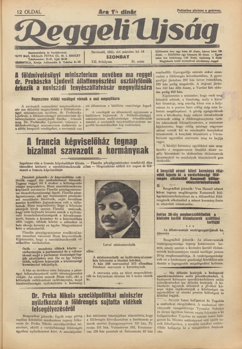 Reggeli Újság, 12. évf. 1931. március 14. 61. sz.
