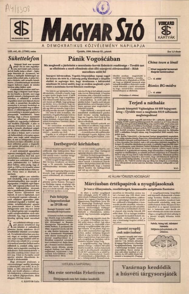 Magyar Szó, 53. évf. 1996. február 23. 45. sz. 1–16. oldal