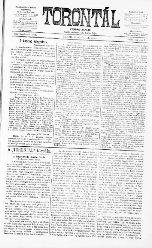 Torontál, 33. évf. 1904. március 7. 54. sz.