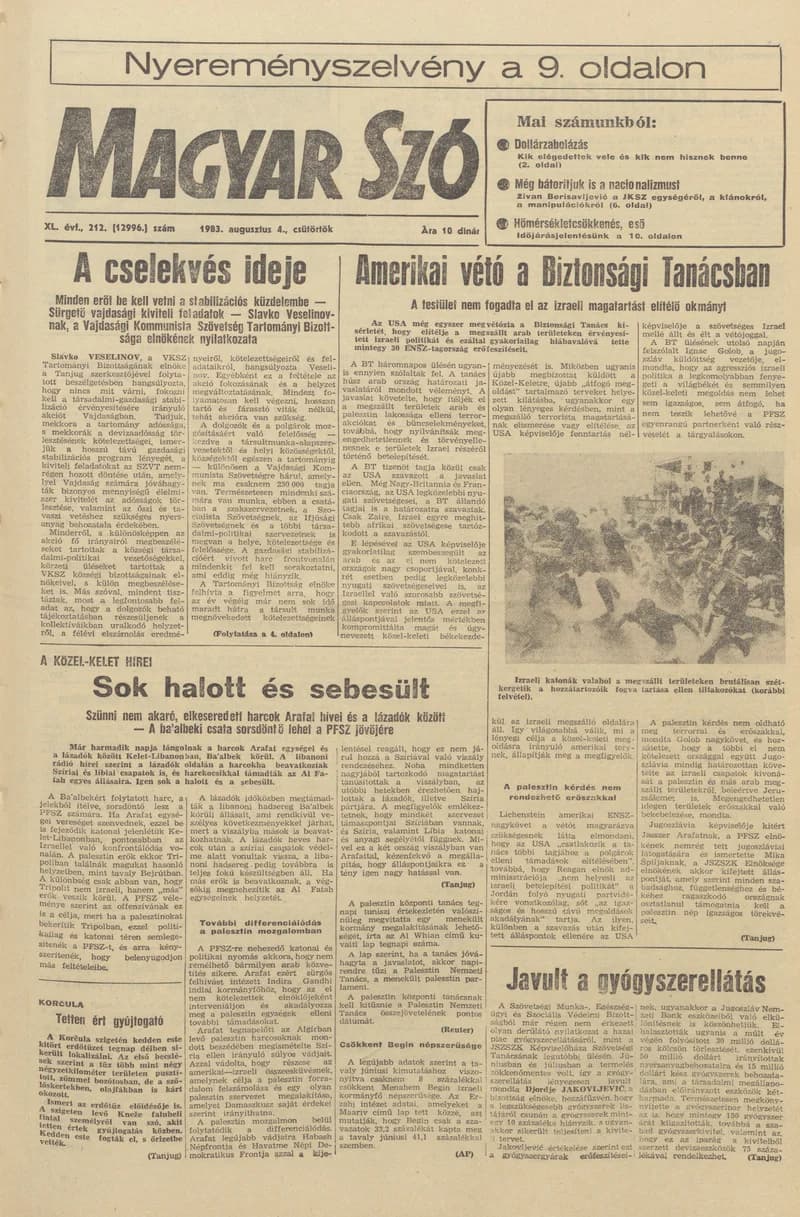Magyar Szó, 40. évf. 1983. augusztus 4. 212. sz. 1–20. oldal