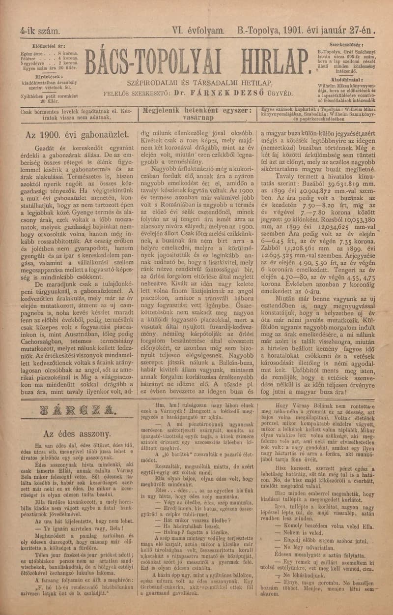 Bács-Topolyai Hirlap, 6. évf. 1901. január 27. 4. sz.