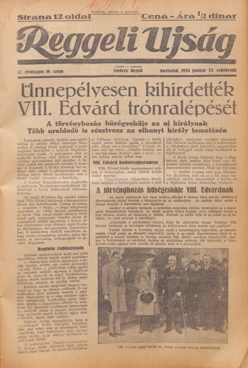 Reggeli Újság, 17. évf. 1936. január 23. 19. sz.